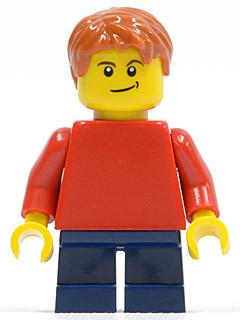 LEGO Minifigure-Plain Red Torso with Red Arms, Dark Blue Short Legs, Lopsided Smile (Child)-Town / City-PLN160-Creative Brick Builders